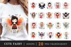 20 watercolor cute fairy little girl with flowers in charming and humorous style clipart set and t-shirt sublimation printable designs bundle png