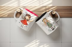 20 Watercolor cute fairy little girl with flowers in charming and humorous style design wrap sublimation bundle for mug