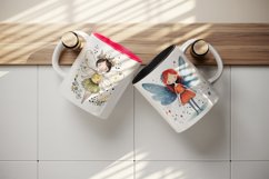 20 Watercolor cute fairy little girl with flowers in charming and humorous style design wrap sublimation bundle for mug
