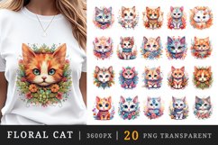 20 watercolor cute floral cat adorable kitty with flowers animal pet in charming style clipart set t-shirt sublimation printable designs bundle png