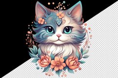 20 watercolor cute floral cat adorable kitty with flowers animal pet in charming style clipart set t-shirt sublimation printable designs bundle png