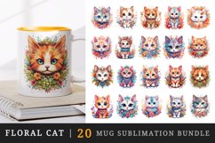 20 watercolor cute floral cat adorable kitty with flowers animal pet in charming style design wrap sublimation bundle for mug