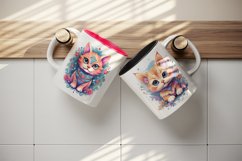 20 watercolor cute floral cat adorable kitty with flowers animal pet in charming style design wrap sublimation bundle for mug