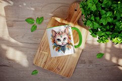20 watercolor cute floral cat adorable kitty with flowers animal pet in charming style design wrap sublimation bundle for mug