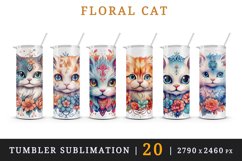 20 watercolor cute floral cat adorable kitty with flowers animal pet in charming style design wraps sublimation bundle for 20 oz tumbler
