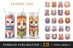 20 watercolor cute floral cat adorable kitty with flowers animal pet in charming style design wraps sublimation bundle for 20 oz tumbler