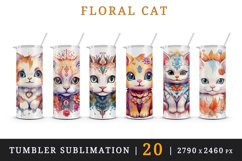 20 watercolor cute floral cat adorable kitty with flowers animal pet in charming style design wraps sublimation bundle for 20 oz tumbler