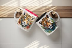 20 watercolor cute Savage Jaguar leopard with flowers floral cheetah Africa wild animal design wrap sublimation bundle for mug