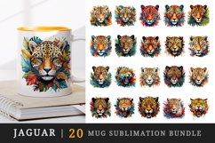 20 watercolor cute Savage Jaguar leopard with flowers floral cheetah Africa wild animal design wrap sublimation bundle for mug