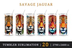 20 watercolor cute Savage Jaguar leopard with flowers floral cheetah Africa wild cat animal design wraps sublimation bundle for 20 oz tumbler