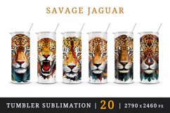20 watercolor cute Savage Jaguar leopard with flowers floral cheetah Africa wild cat animal design wraps sublimation bundle for 20 oz tumbler