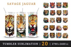 20 watercolor cute Savage Jaguar leopard with flowers floral cheetah Africa wild cat animal design wraps sublimation bundle for 20 oz tumbler