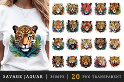 20 watercolor cute Savage Jaguar leopard with flowers floral cheetah wild animal clipart set t-shirt sublimation printable designs bundle png