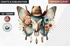 Boho bull skull Clipart, watercolor cow skull sublimation Product Image 1