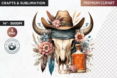 Western Boho bull skull PNG Clipart, cow skull sublimation Product Image 1