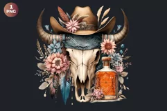 Western Boho bull skull PNG Clipart, cow skull sublimation Product Image 2