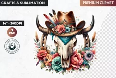 Western Boho bull skull PNG Clipart, cow skull sublimation Product Image 1