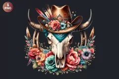 Western Boho bull skull PNG Clipart, cow skull sublimation Product Image 2