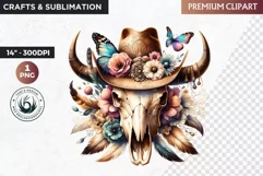 Western Boho bull skull PNG Clipart, cow skull sublimation Product Image 1