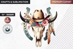Western Boho bull skull PNG Clipart, cow skull sublimation Product Image 1