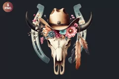 Western Boho bull skull PNG Clipart, cow skull sublimation Product Image 2