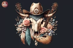 Western Boho bull skull PNG Clipart, cow skull sublimation Product Image 2
