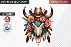 Western Boho bull skull PNG Clipart, cow skull sublimation Product Image 1