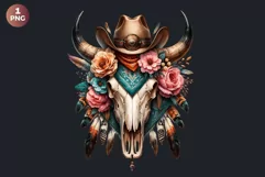 Western Boho bull skull PNG Clipart, cow skull sublimation Product Image 2