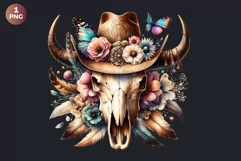 Western Boho bull skull PNG Clipart, cow skull sublimation Product Image 2