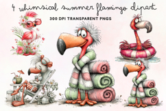 Whimsical Summer Flamingo Clipart PNG Product Image 1