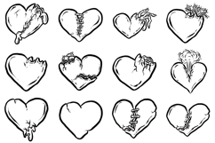 20 Zombie Love Hearts Halloween Hand drawn Cartoon clipart Product Image 2