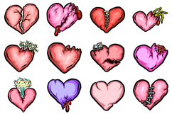 20 Zombie Love Hearts Halloween Hand drawn Cartoon clipart Product Image 2