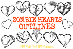 20 Zombie Love Hearts Halloween Hand drawn Cartoon clipart illustration SVG PNG Collection by Squeeb Creative