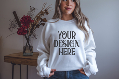 White Gildan 18000 Mockup, Sweatshirt Crewneck Mockups Product Image 1