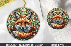 Cute Fox Stained Glass Ornament PNG, Sublimation PNG Design Product Image 1