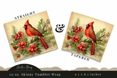 Vintage Watercolor Christmas Cardinal Tumbler Wrap PNG Product Image 3