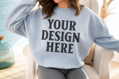 Gildan 18000 Light Blue Mockup , Crewneck Sweatshirt Boho Product Image 1
