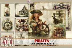 Vintage Pirates junk journal watercolor Kit,Pirate Collage Product Image 2