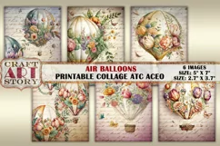 Shabby chic cards watercolor Air Balloons Collage Sheet Product Image 1