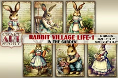 Vintage Bunny Collage picture cards Rabbit village life-1 Product Image 1