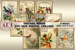 Vintage Birds ATC Size Collage Sheet,Digital paper Product Image 1