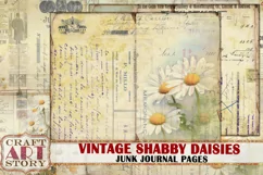 Vintage shabby daisies Junk Journal Pages,plant backgrounds Product Image 1