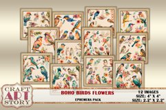 Ephemera Pack Boho birds flowers card set, floral Product Image 1