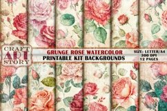 Grunge Pattern Papers,Watercolor Roses Backgrounds Printable Product Image 1
