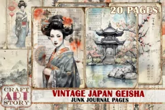 Vintage Japan Geisha Junk Journal picture collage,Digital Product Image 1