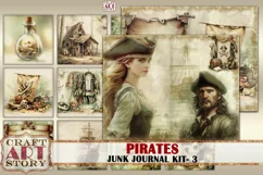 Vintage Pirates junk journal watercolor Kit,Pirate Collage Product Image 4