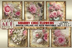 Vintage shabby chic roses Flowers collage,ACEO Digital paper Product Image 1