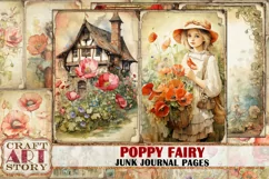 Poppy Fairy fantasy Junk Journal Pages,fairies Poppies paper Product Image 1