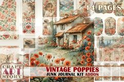 Vintage Poppies Junk Journal Kit ADDON,scrapbook Product Image 1
