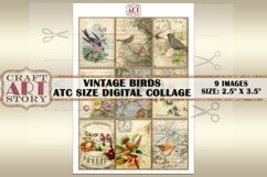 Vintage Birds ATC Size Collage Sheet,Digital paper Product Image 3